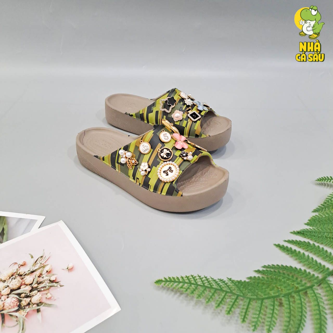  Dép quai ngang Dinas classic platform slide phun sơn nữ chính hãng 