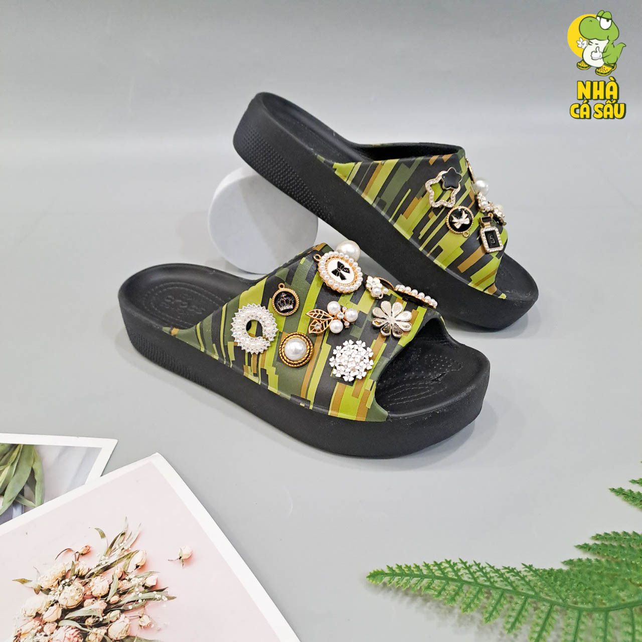  Dép quai ngang Dinas classic platform slide phun sơn nữ chính hãng 