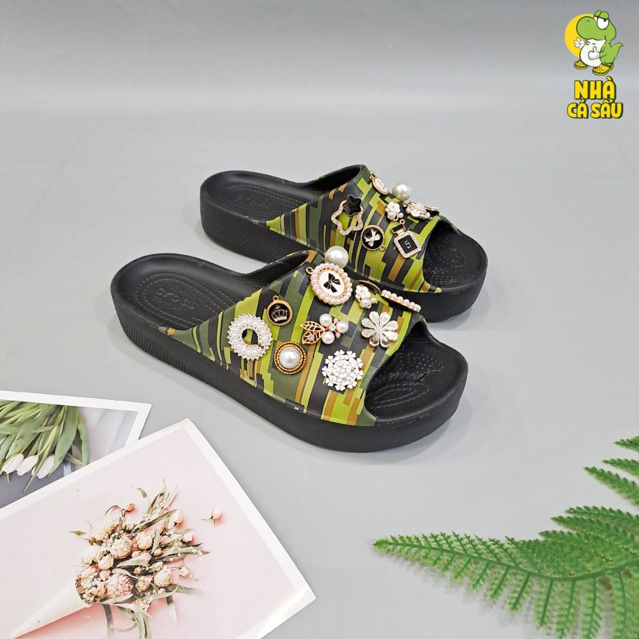  Dép quai ngang Dinas classic platform slide phun sơn nữ chính hãng 
