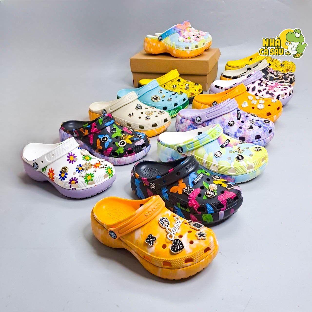  Dép sục Dinas classic platform nữ đế cao 5 phân loang hoạ tiết phun sơn chính hãng 