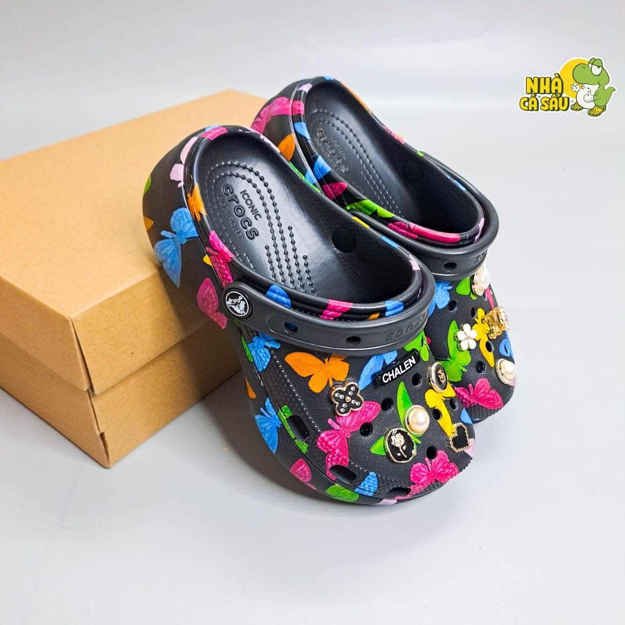  Dép sục Dinas classic platform nữ đế cao 5 phân loang hoạ tiết phun sơn chính hãng 