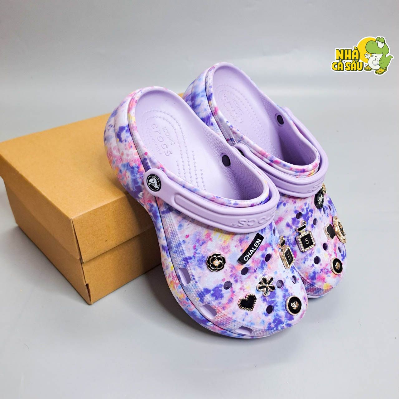  Dép sục Dinas classic platform nữ đế cao 5 phân loang hoạ tiết phun sơn chính hãng 