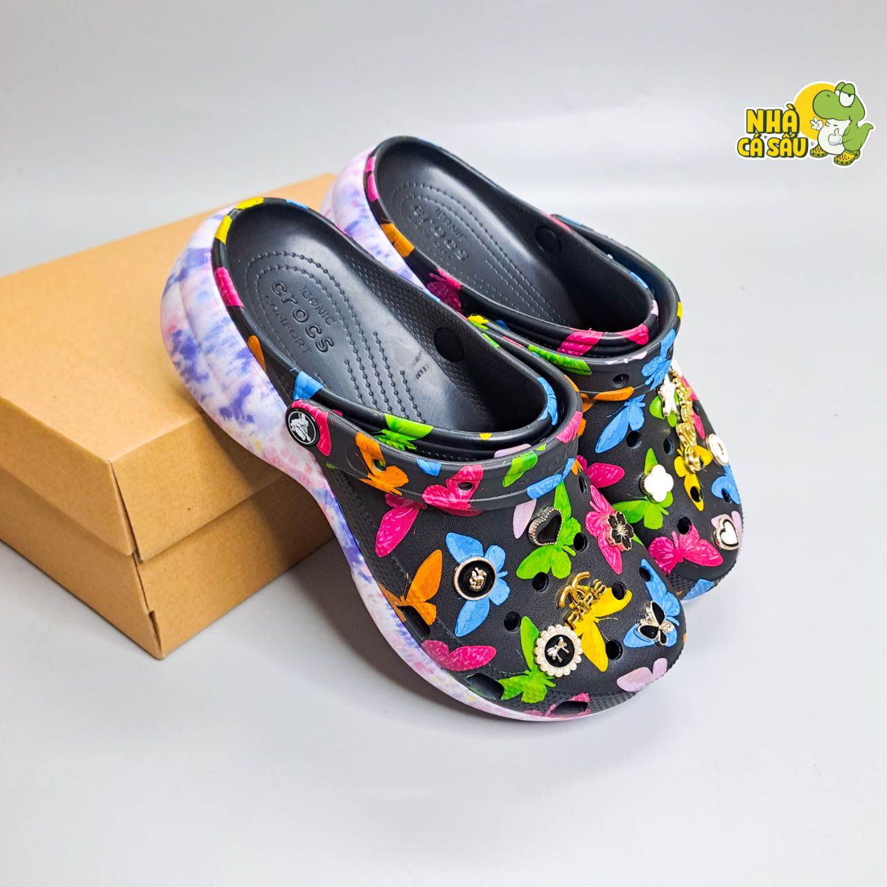  Dép sục Dinas classic platform nữ đế cao 5 phân loang hoạ tiết phun sơn chính hãng 