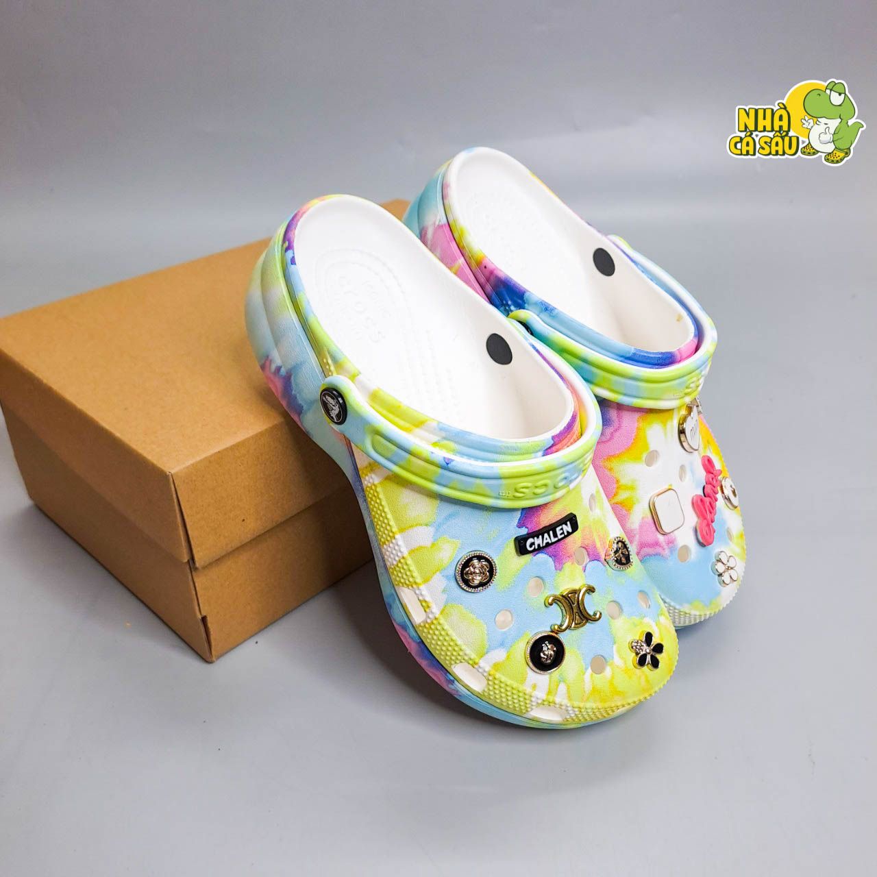  Dép sục Dinas classic platform nữ đế cao 5 phân loang hoạ tiết phun sơn chính hãng 