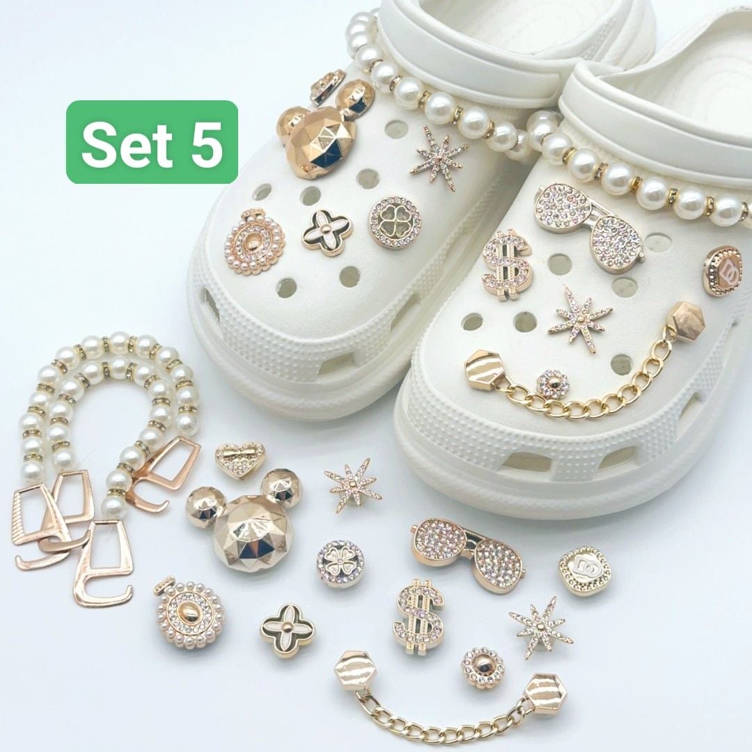  Set Jibbitz charms dây xích giả kim gắn trang trí dép Dinas 
