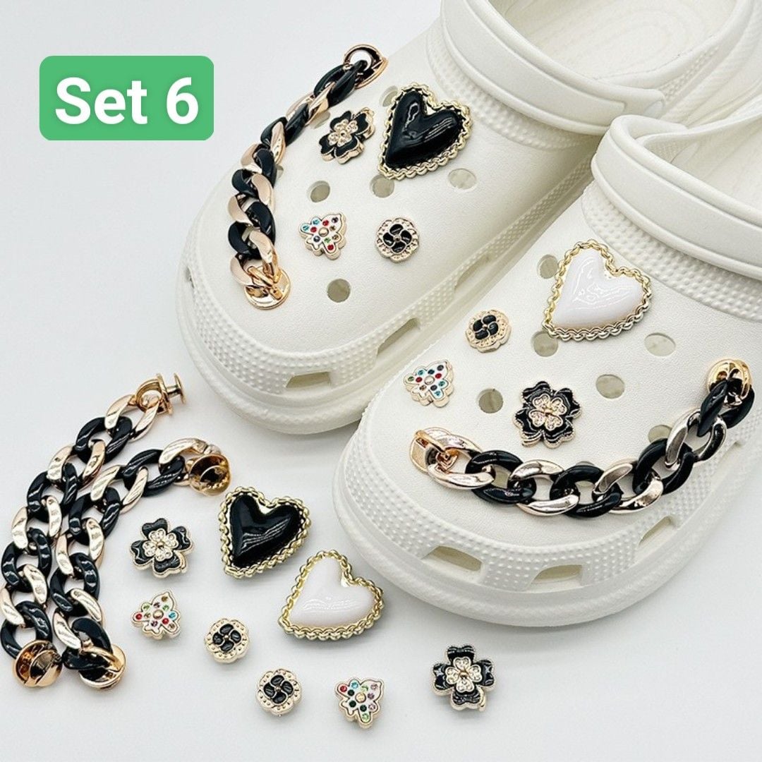  Set Jibbitz charms dây xích giả kim gắn trang trí dép Dinas 