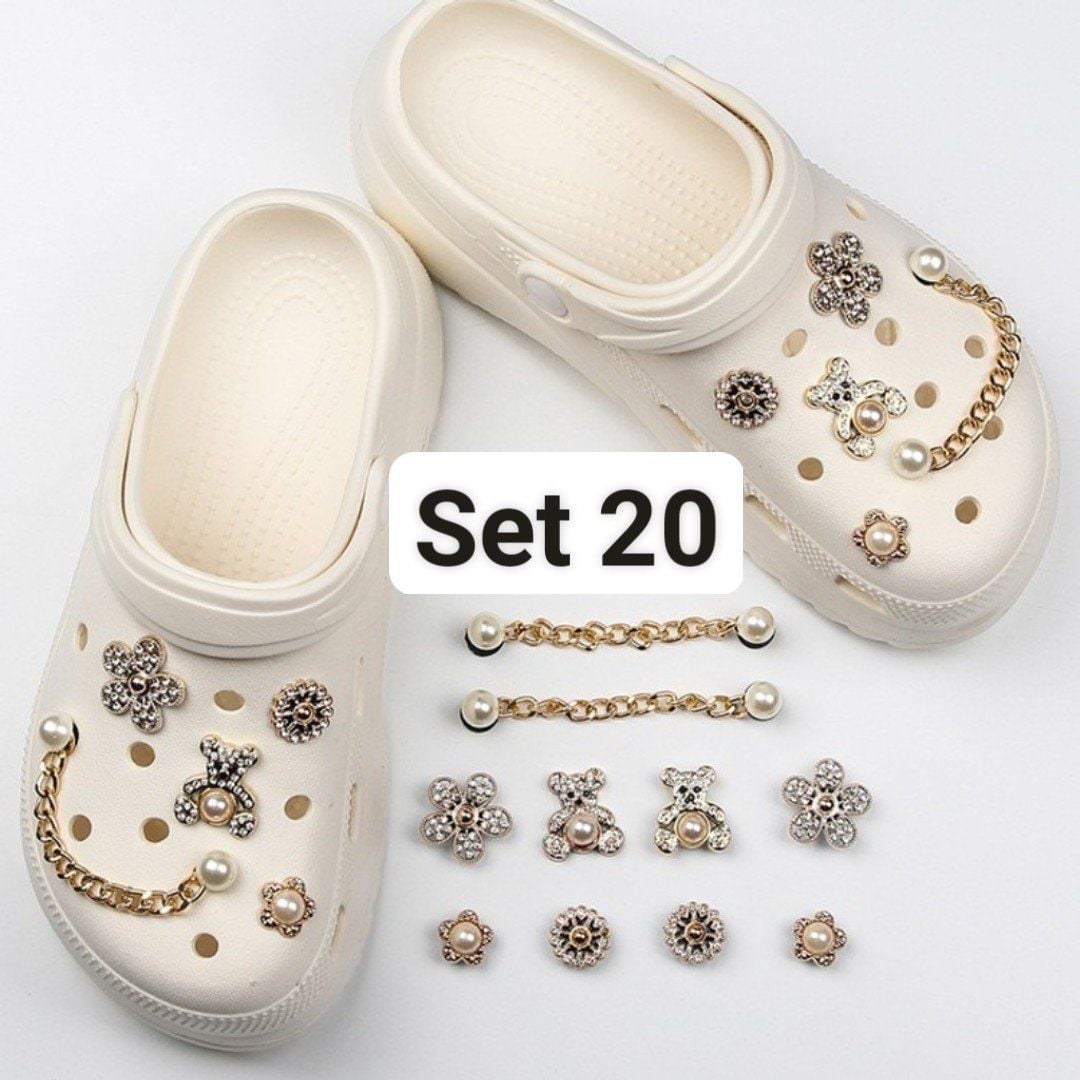  Set Jibbitz charms dây xích giả kim gắn trang trí dép Dinas 