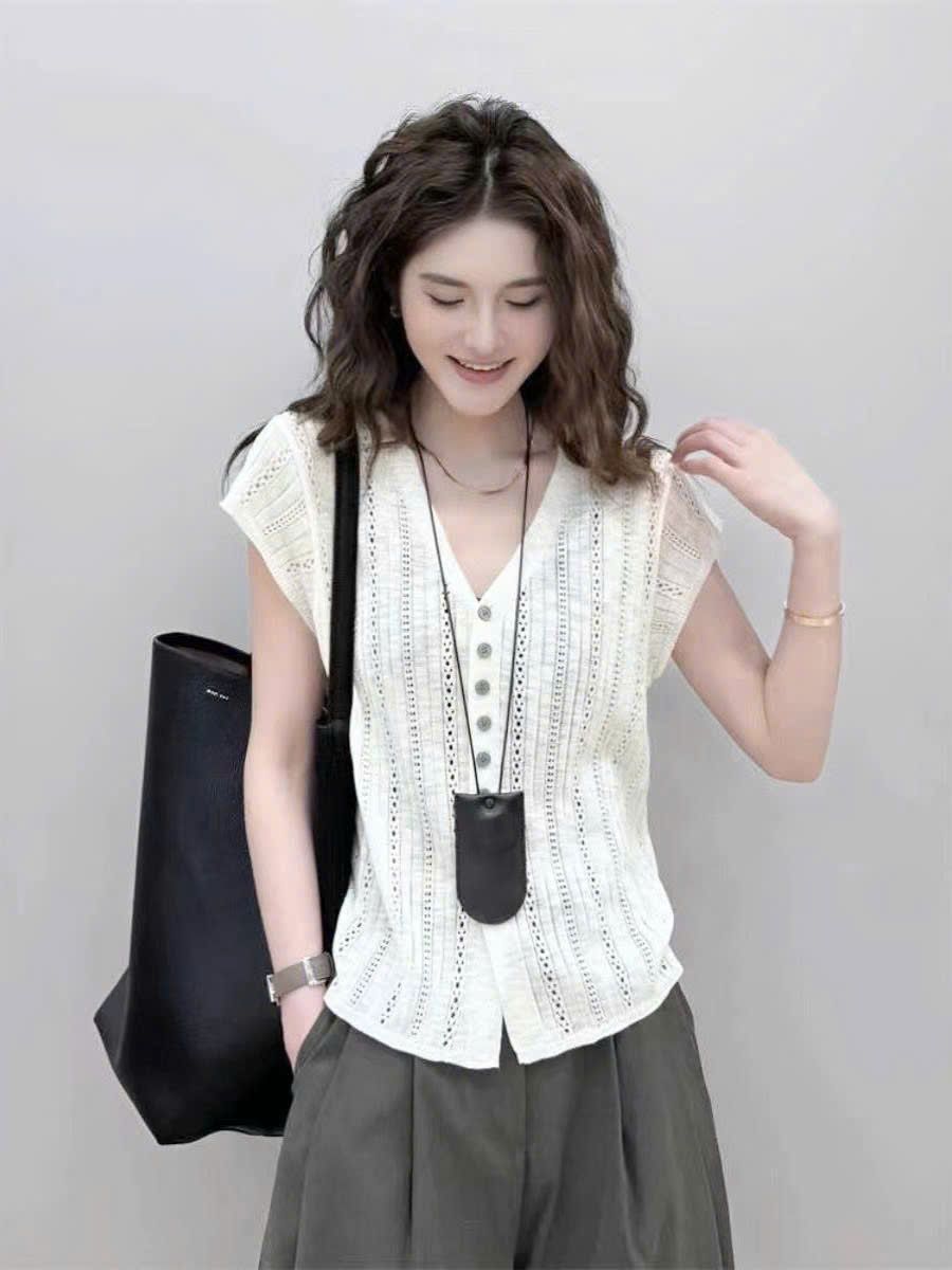  Áo thun Top Cache dệt kim nữ thoáng mát 