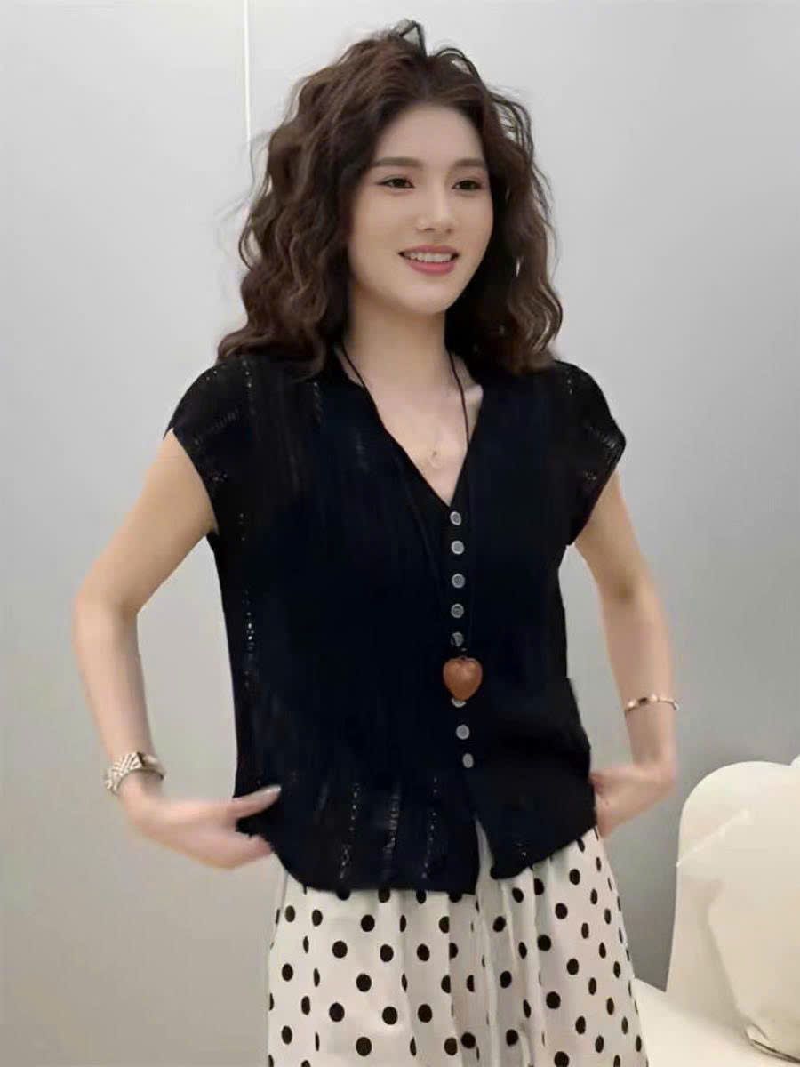  Áo thun Top Cache dệt kim nữ thoáng mát 