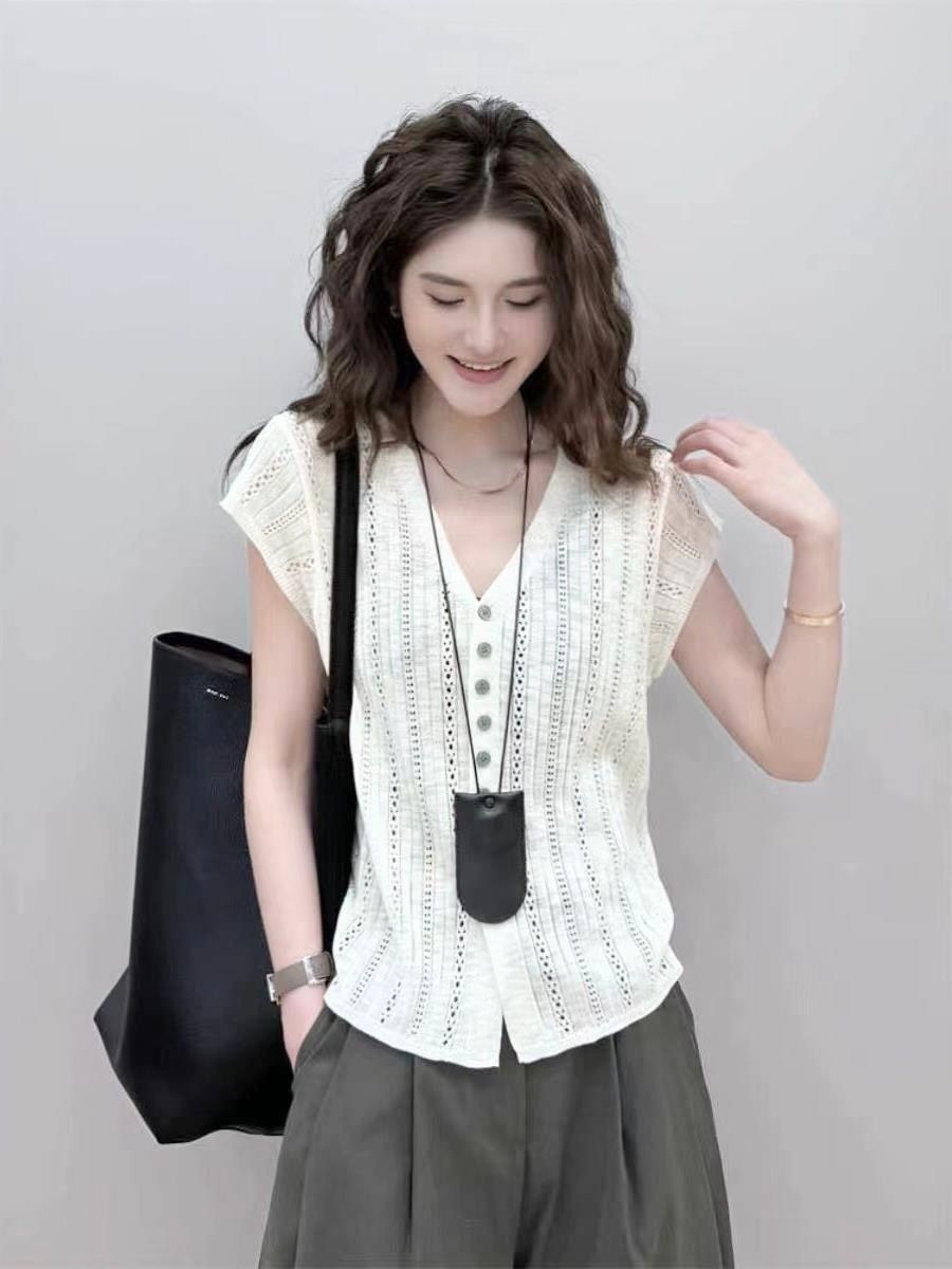  Áo thun Top Cache dệt kim nữ thoáng mát 