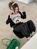  Quần jogger nữ dù ống rộng phối line 
