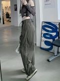  Quần jogger nữ dù ống rộng phối line 