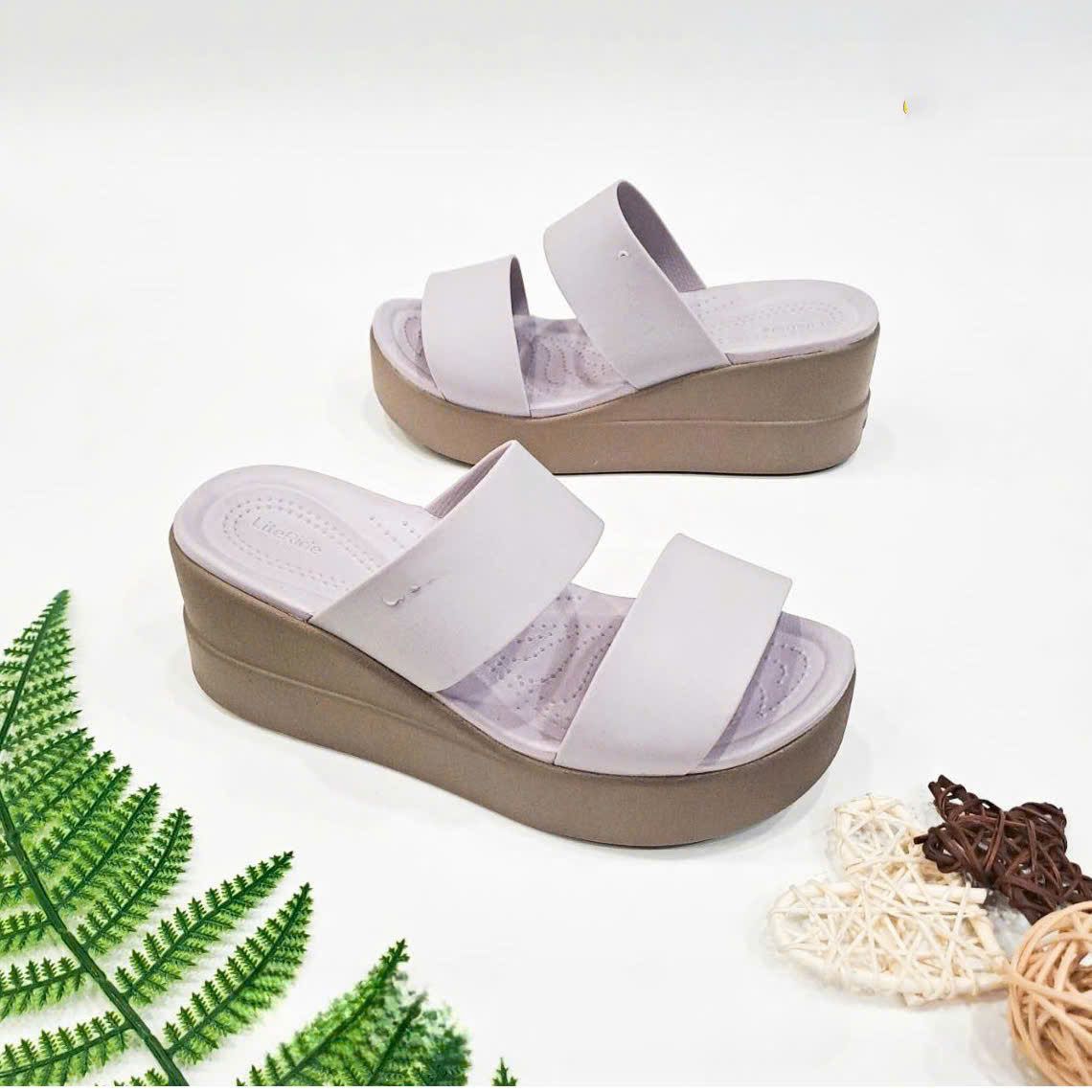  Dép xuồng hai quai ngang cross brooklyn Mid Wedge nữ đế cao 6 phân 