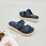  Dép quai ngang đế bánh mỳ Dinas brooklyn mid wedge cài khuy nữ 