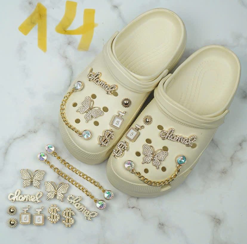  Set Jibbitz charms dây xích giả kim gắn trang trí dép Dinas 