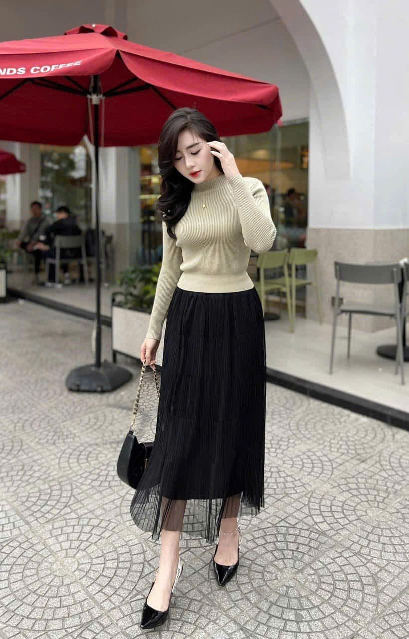  Chân Váy Nữ Dài Xếp Ly Voan 