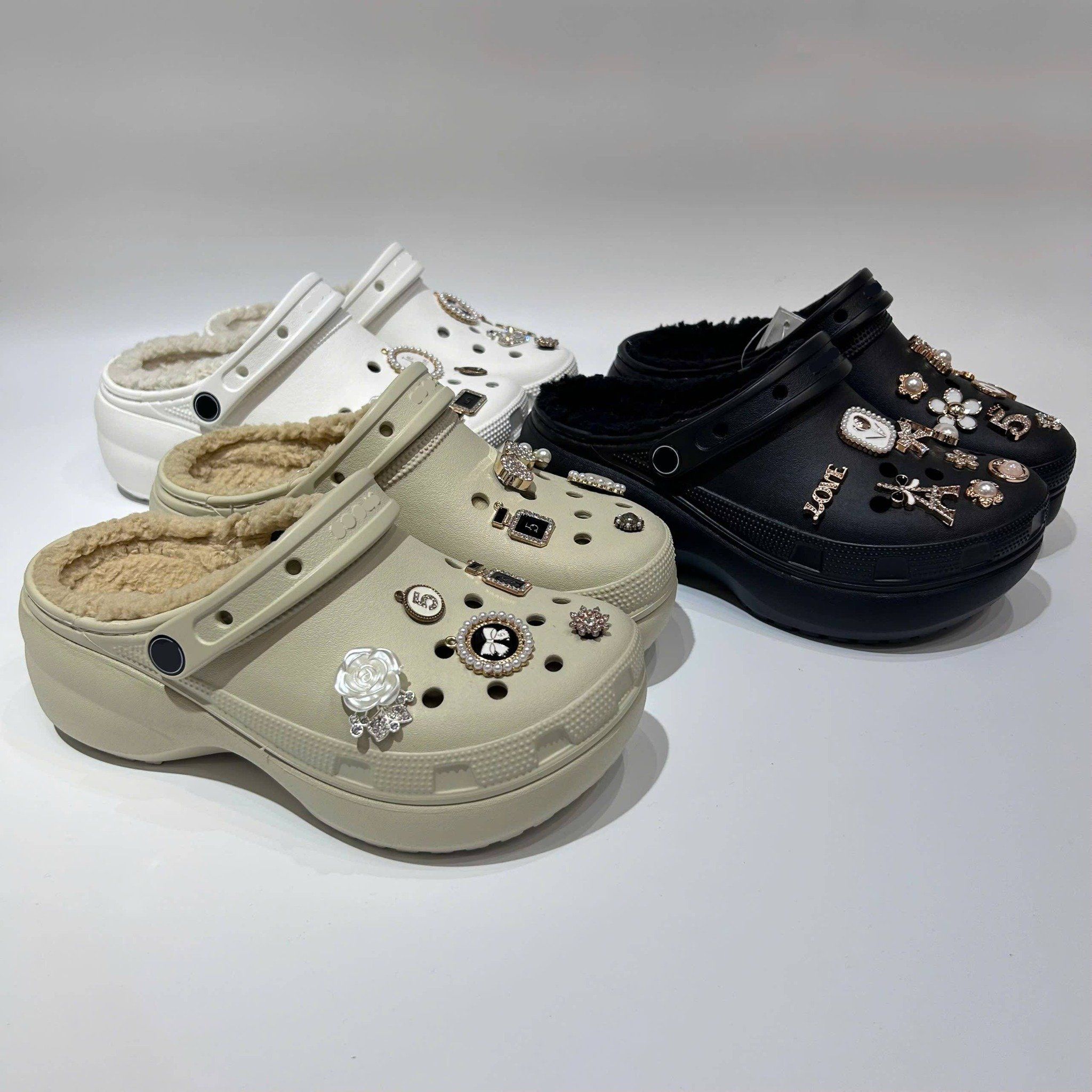  Dép sục cross classic platform đế cao 5 phân nữ lót lông 