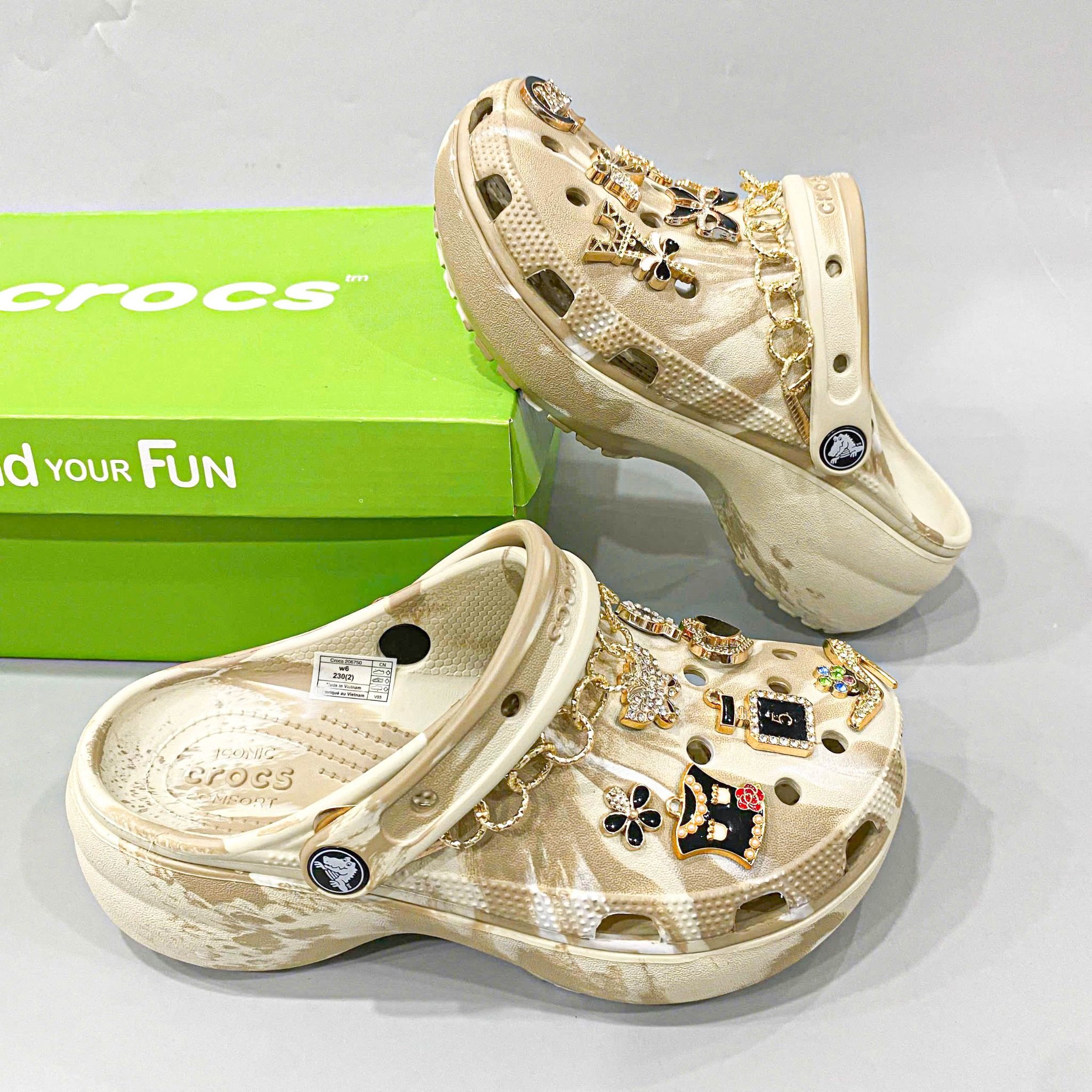  Dép sục Dinas classic platform camo cao 5 phân nam nữ 