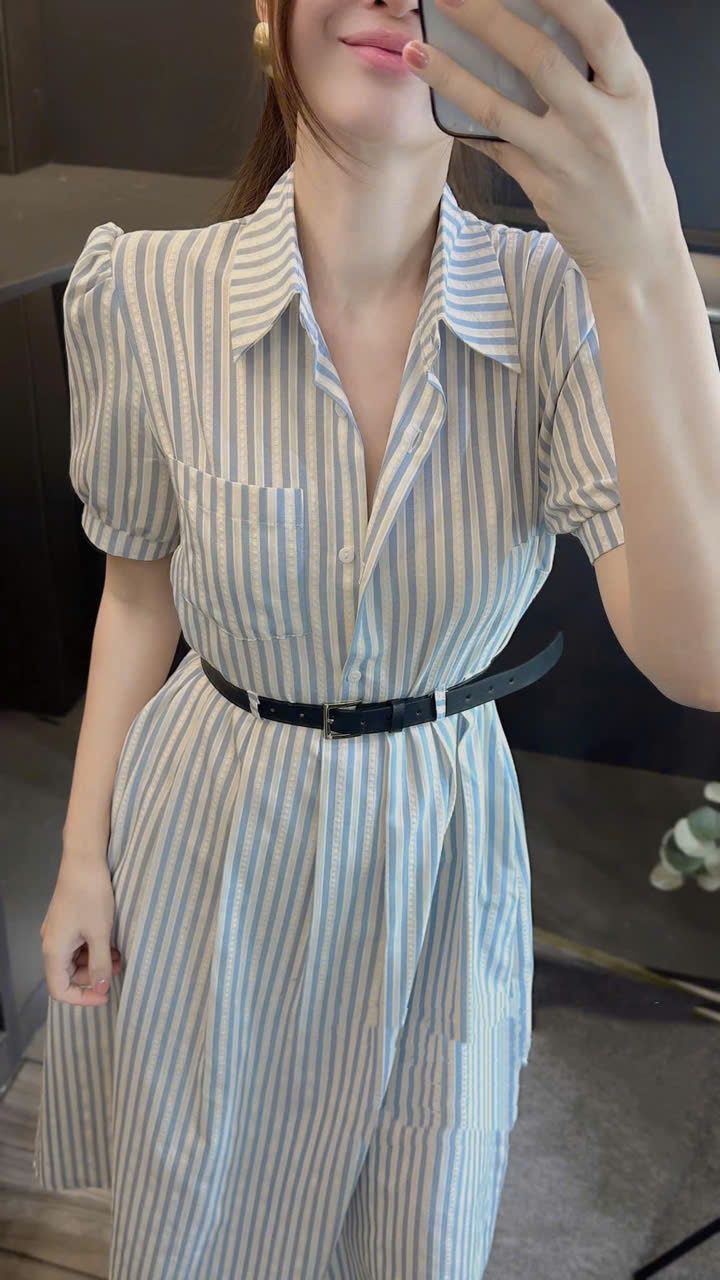  Đầm Suông ZANE kẻ kèm belt 
