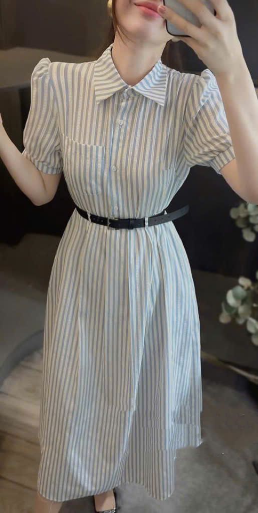  Đầm Suông ZANE kẻ kèm belt 