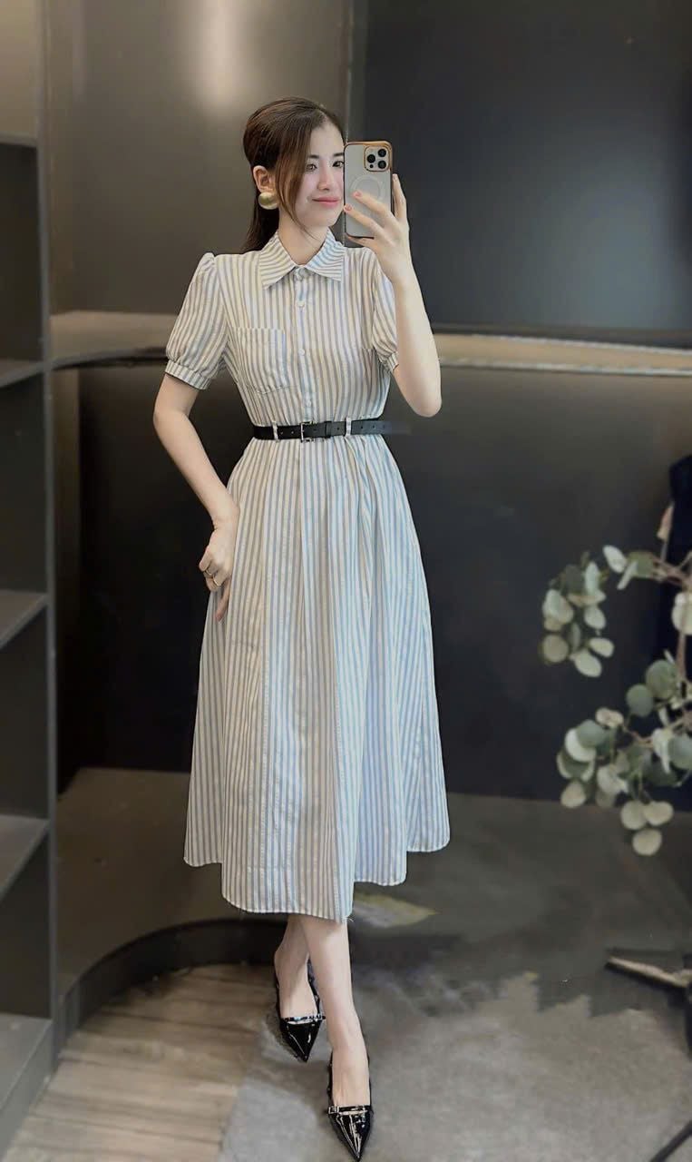  Đầm Suông ZANE kẻ kèm belt 