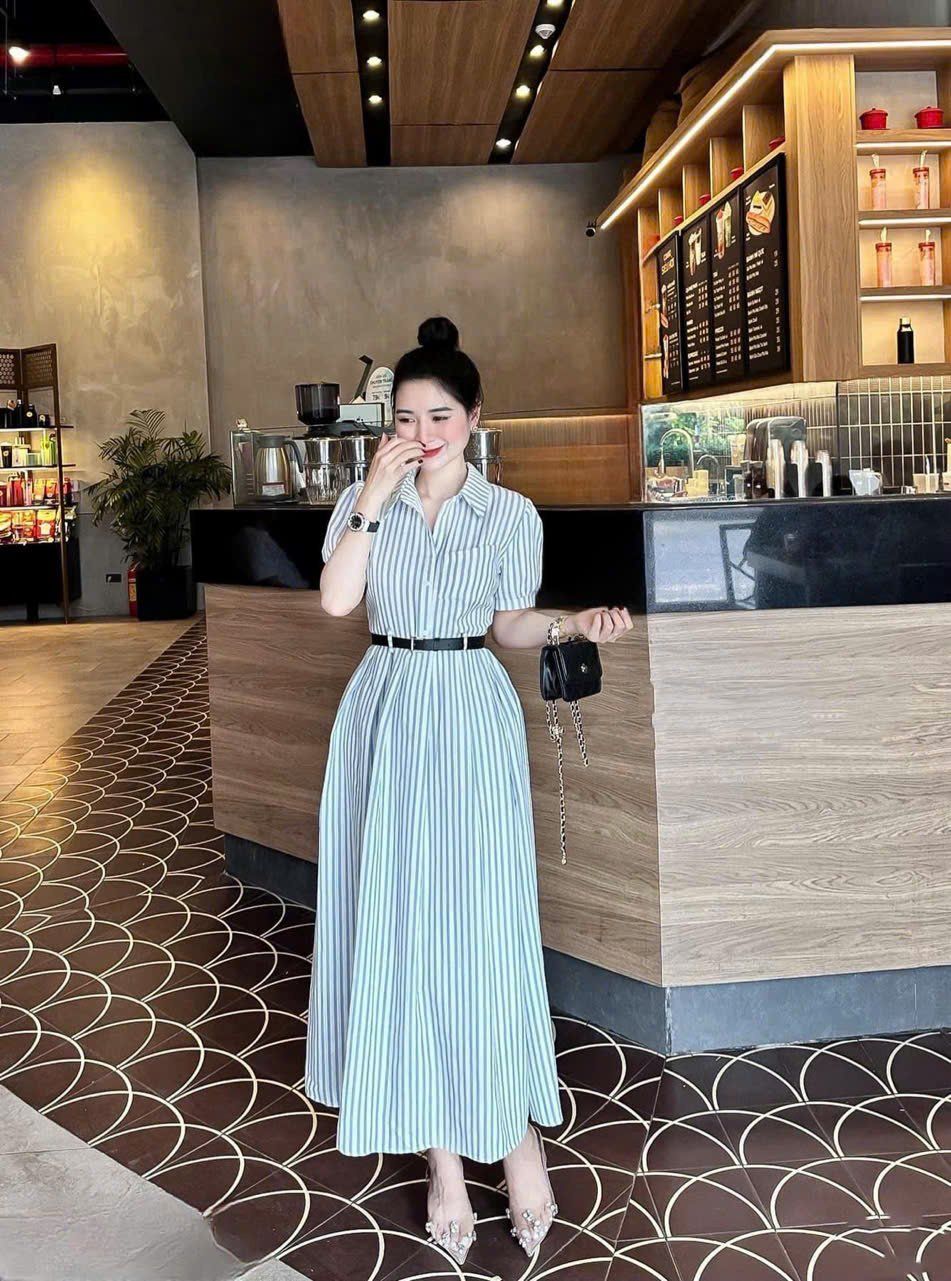  Đầm Suông ZANE kẻ kèm belt 
