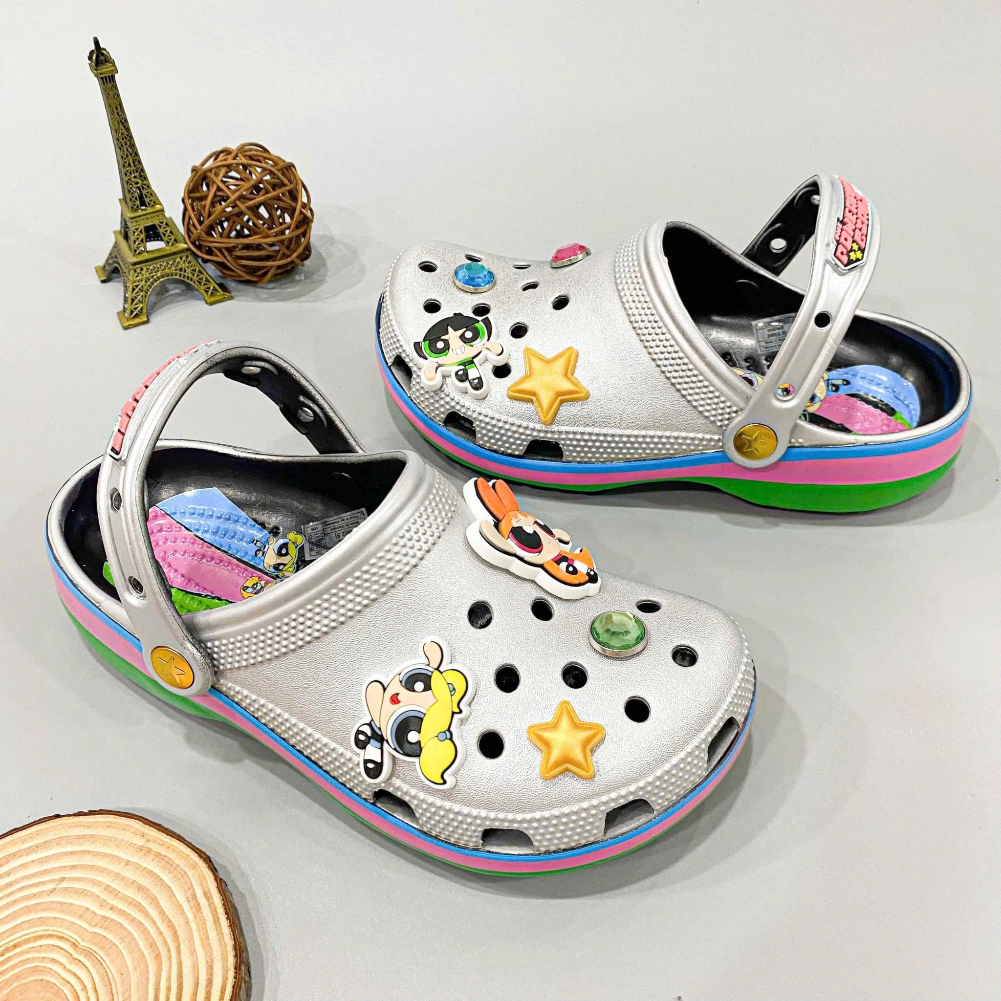  Sục Classic Clog Silver Nữ The Powerpuff Girls Xuất Khẩu 