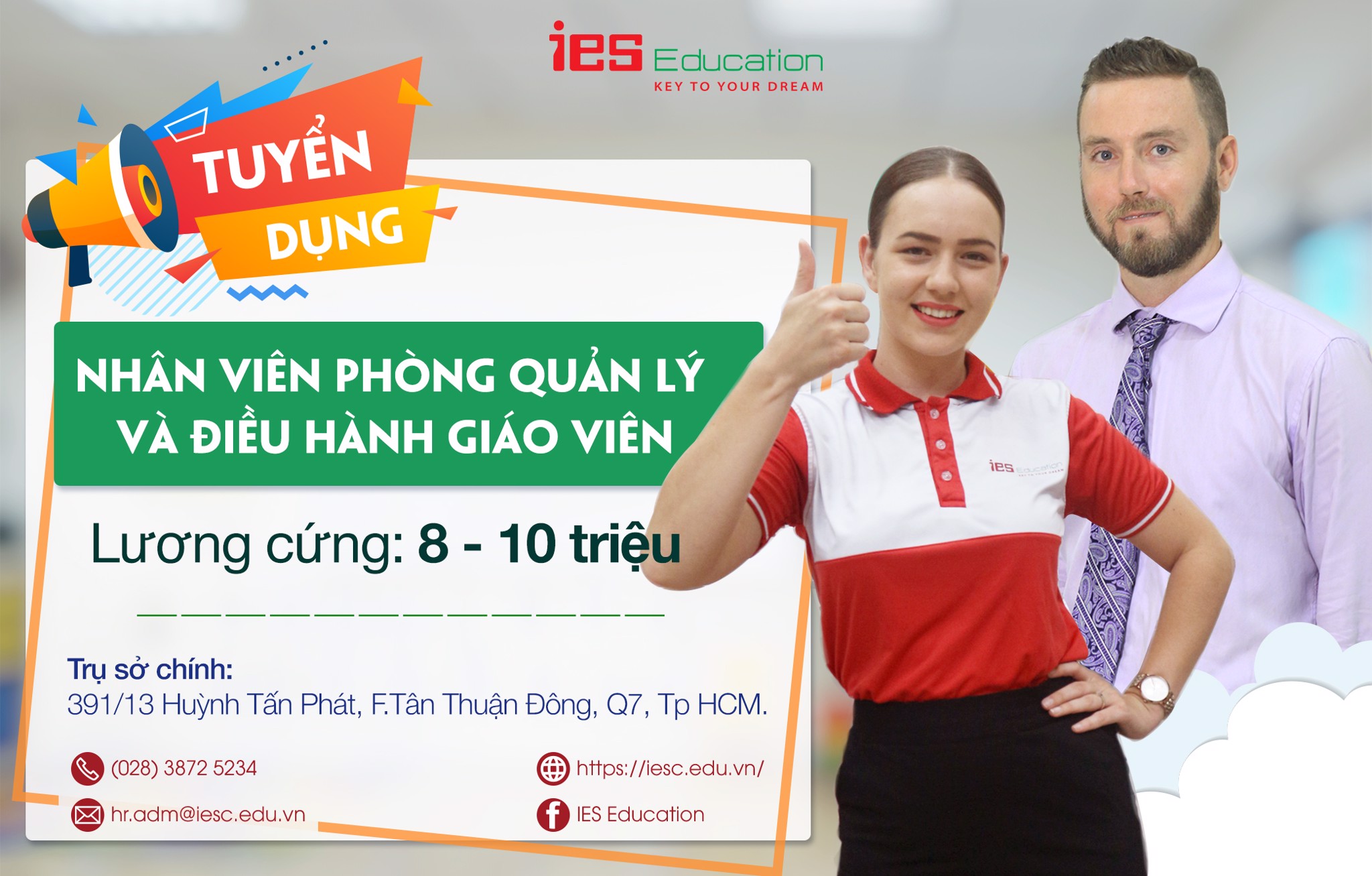 Tuyển dụng vị trí Admin phòng quản lý và điều hành giáo viên nước ngoài (OPERATION EXCUTIVE)