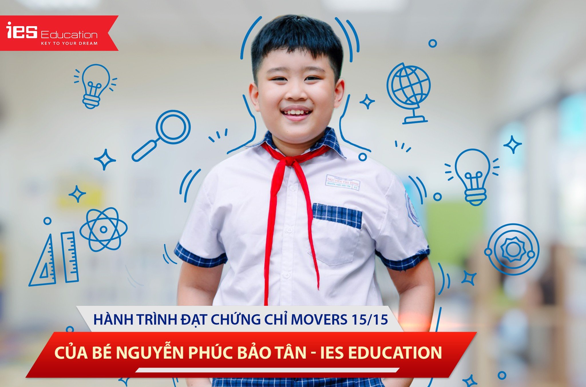 Bé Bảo Tân đạt 15/15 điểm thi Movers - IES Education