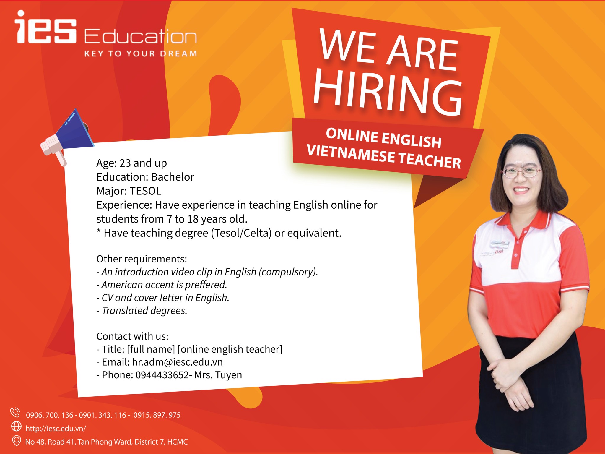 WE ARE HIRING  ONLINE ENGLISH VIETNAMESE TEACHER