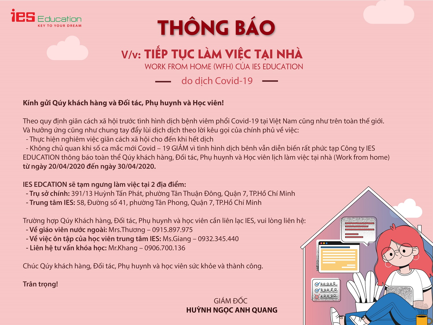 IES thông báo về việc tiếp tục làm việc tại nhà - Work from Home do dịch Covid-19