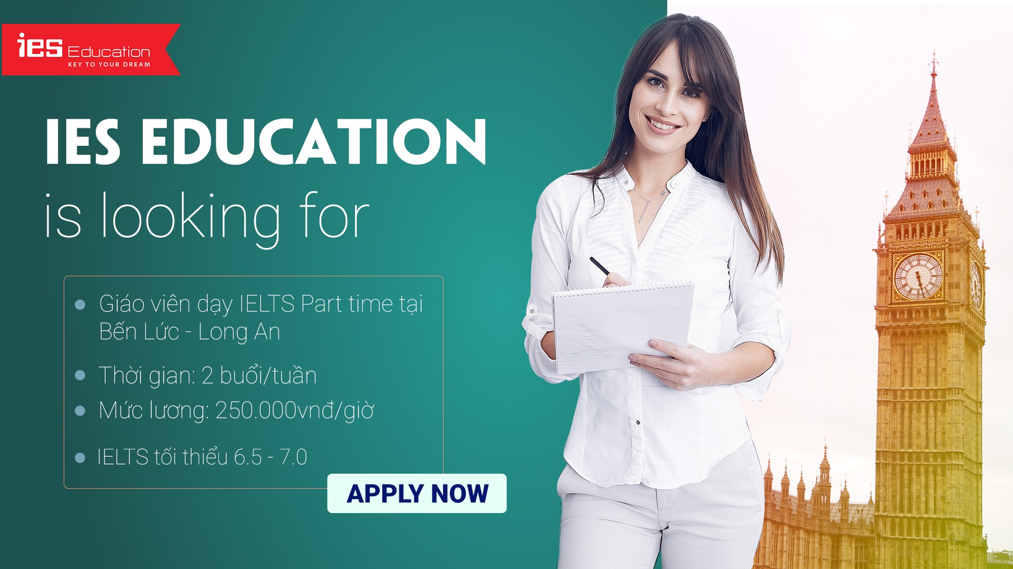 IES EDUCATION tuyển dụng giáo viên dạy IELTS part time tại Bến Lức - Long An