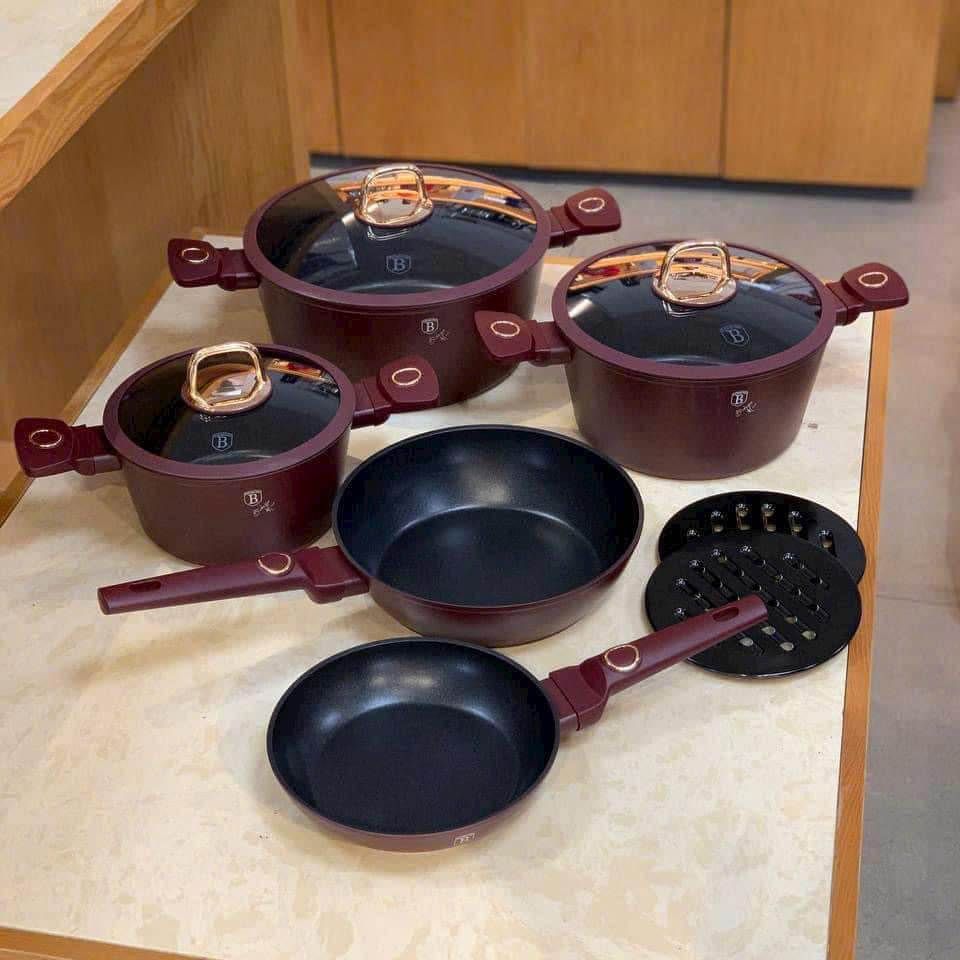 Bộ 5 nồi chảo món Berlinger Haus BH/8050 màu đỏ mận - Leonardo Collection