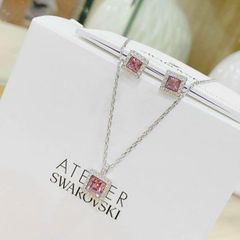  Bộ dây chuyền và khuyên tai Swarovski đá hồng 