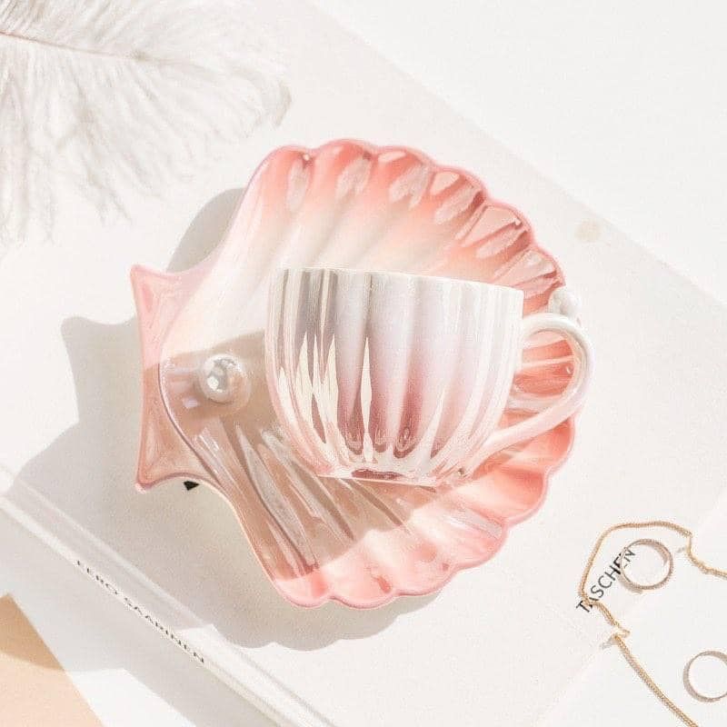 Bộ 2 tách, 2 đĩa và 2 thìa cà phê ngọc trai