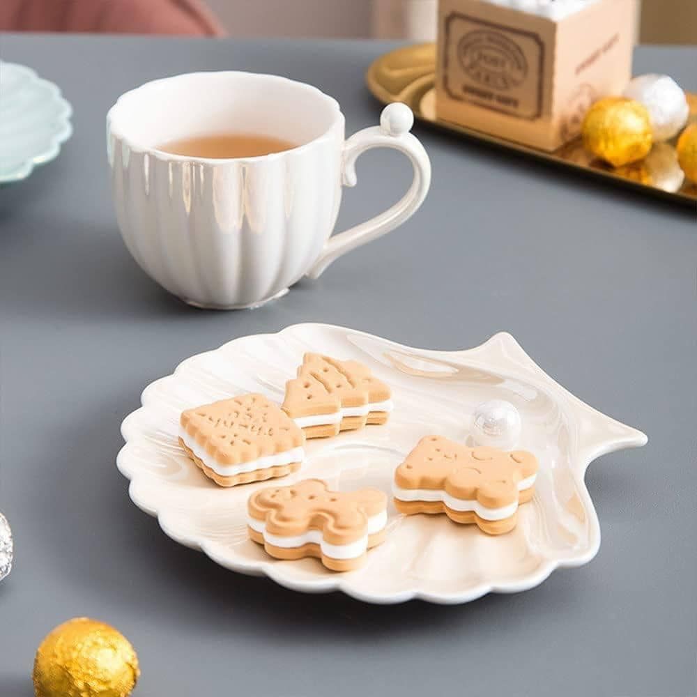 Bộ 2 tách, 2 đĩa và 2 thìa cà phê ngọc trai