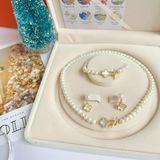 Bộ 4 món trang sức vòng cổ, vòng tay, khuyên tai, nhẫn ngọc trai four-leaf clover