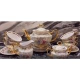 Bộ trà sứ 15 món mạ vàng Tiệp Khắc men dạng khám trai