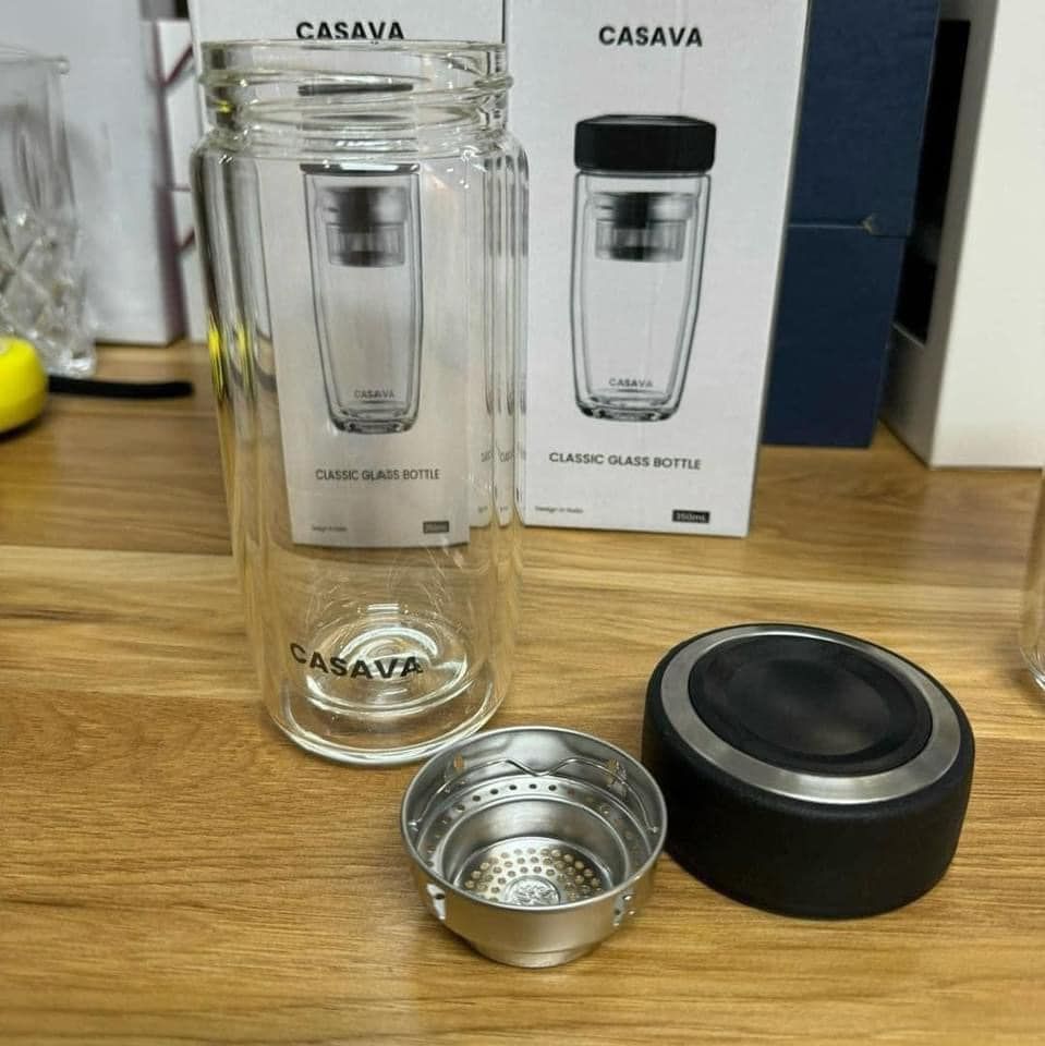 Bình thủy tinh Podium 2 lớp cách nhiệt có lõi trà CASAVA 350ml