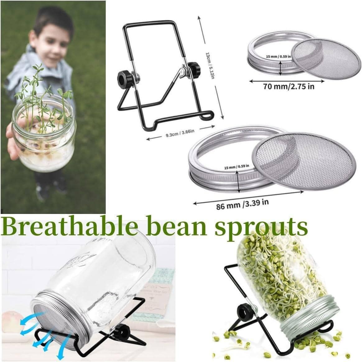 Bộ 2 lọ nảy mầm kèm giá đỡ Mason