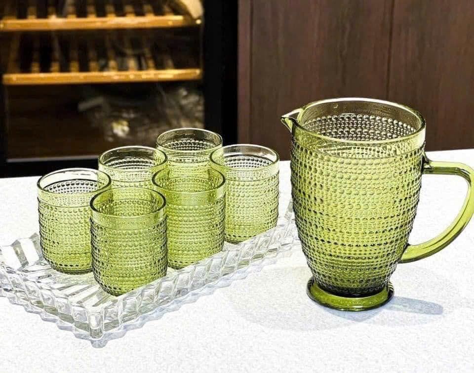 Bộ cốc 7 món vân hạt xanh lục