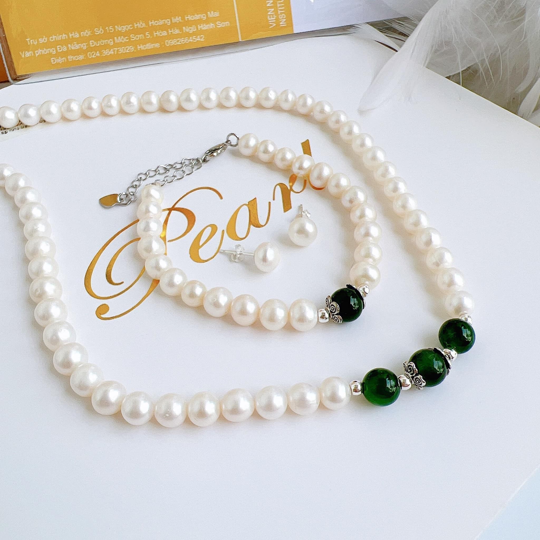 Bộ ngọc trai kết hợp đá ngọc bích