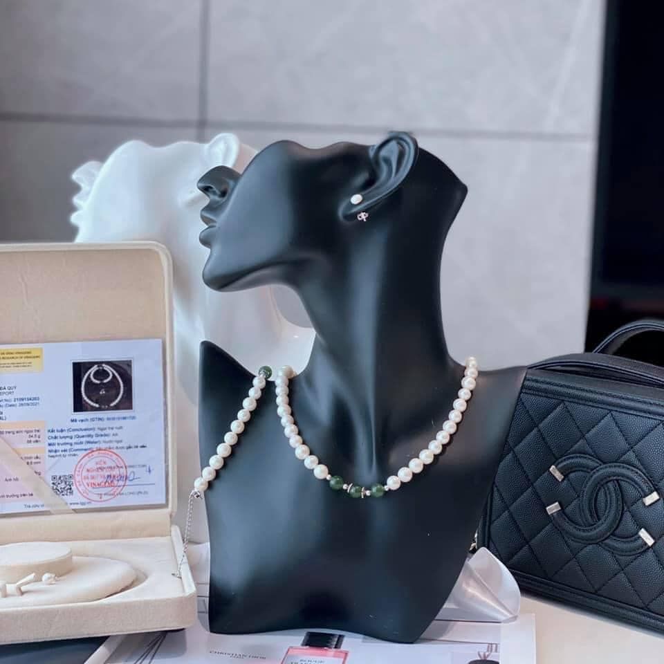 Bộ ngọc trai kết hợp đá ngọc bích