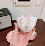 Bộ tách kèm đĩa lót Lenox Butterfly Meadow Figural màu hồng