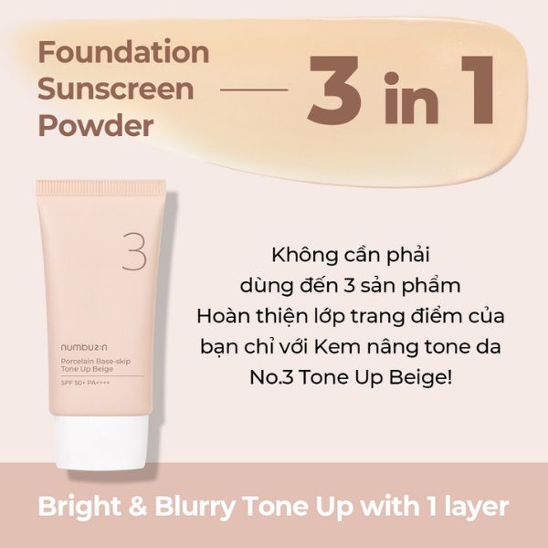 Kem chống nắng nâng tone da Numbuzin Porcelain No.3 50ml