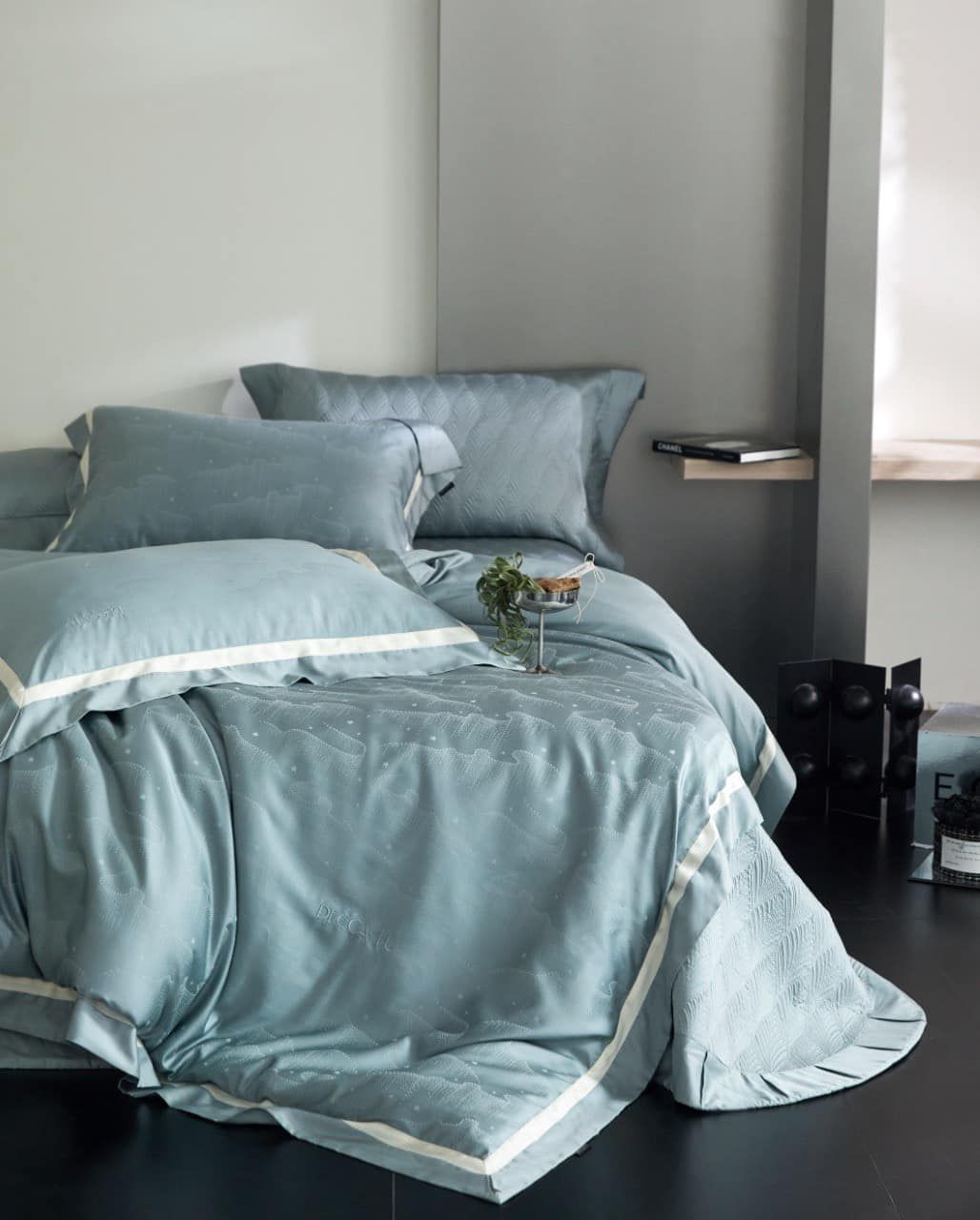 Bộ chăn ga gối freesize hoạ tiết vân chìm 5D Tencel 80s