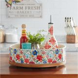 Khay sứ đế gỗ tròn xoay The Pioneer Woman Brilliant Blooms 32,5cm