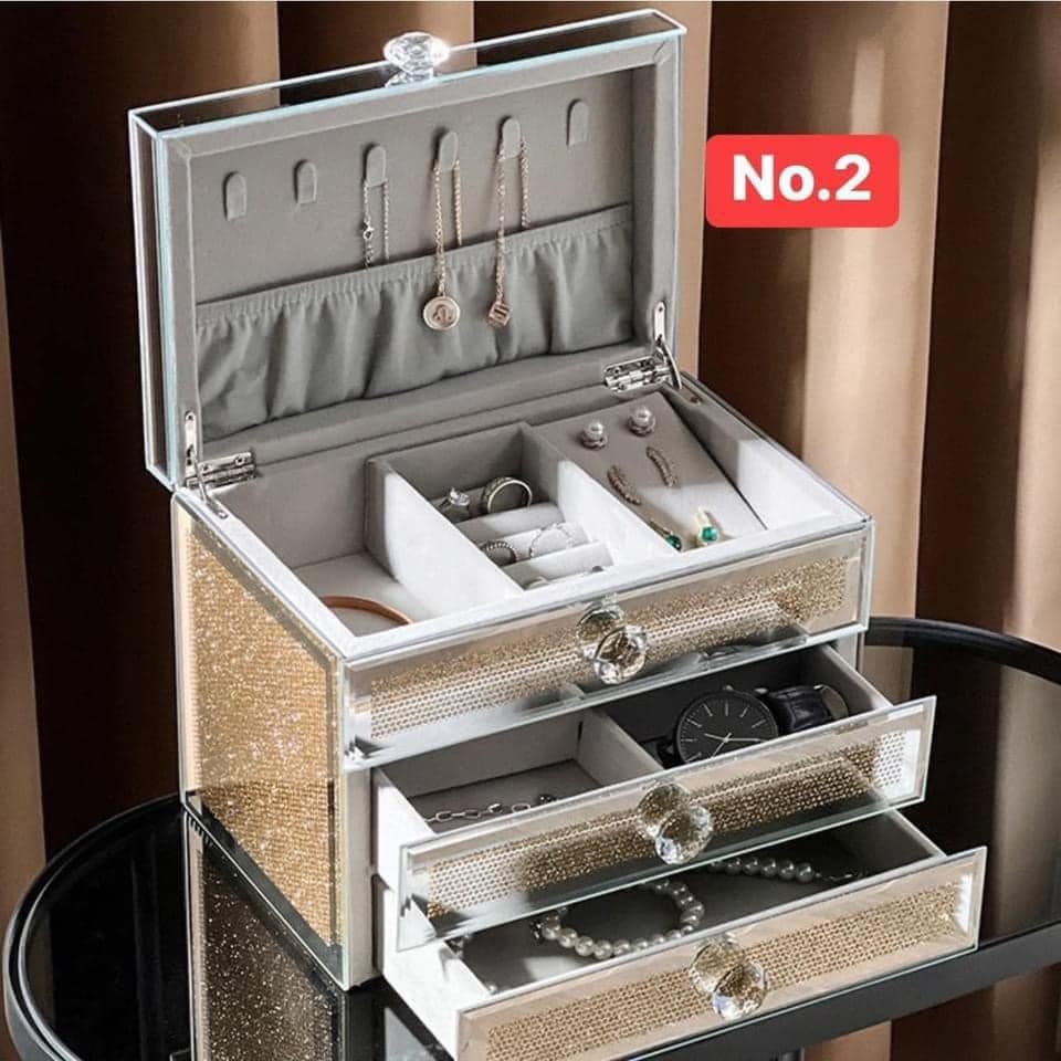 Hộp Đựng Đồ Trang Sức Tráng Gương 3 Ngăn
