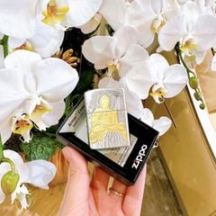  Bật lửa Zippo Phật tổ mạ bạc triện vàng 