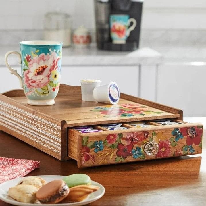 Hộp gỗ đựng cafe & trà The Pioneer Woman Wildflower Whimsy Coffee Pod Organizer